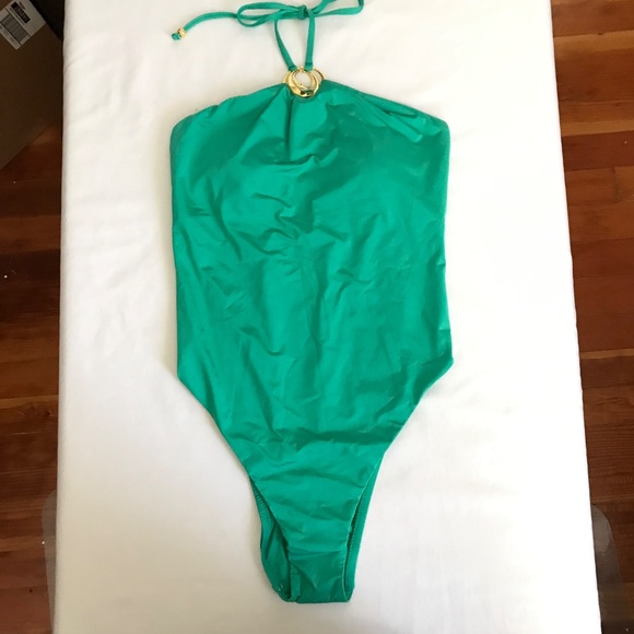SUNSHINE 79 One Piece Swimsuit High Neck Gypset Solids Green Women’s Size 10 - Picture 2 of 15